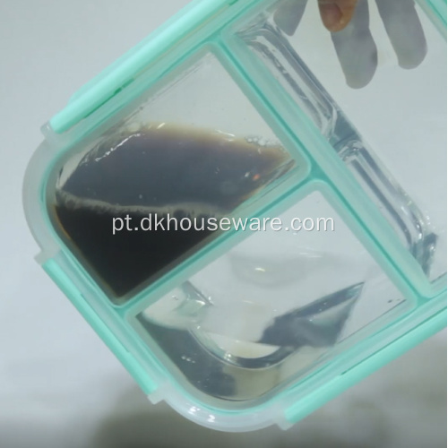 3 compartimentos completos de vidro com tampa anti-derramamento de vedação de silicone
